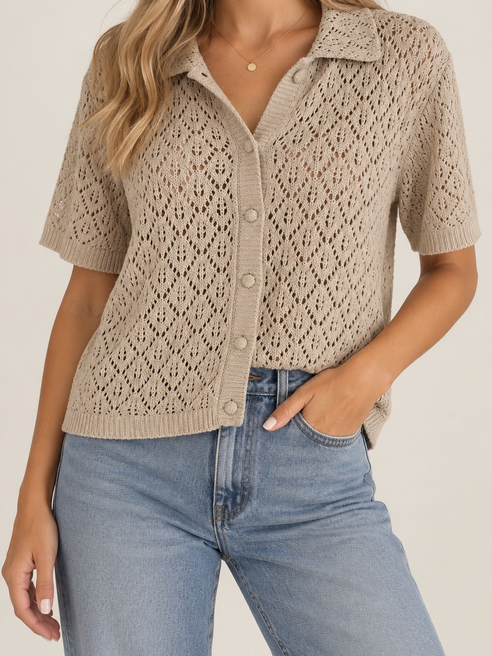 Vintage 100% Cotten Crochet Knit Cardigan